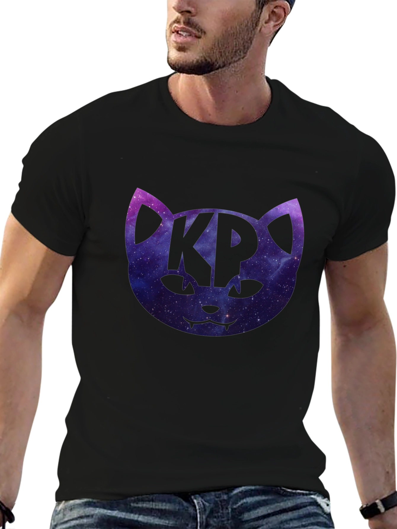 Cosmic Cat KP Black T-Shirt - Galaxy Kitty Design