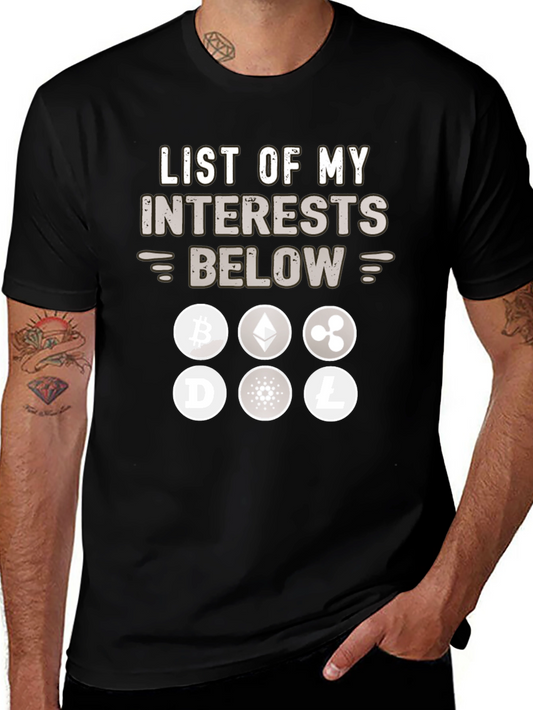 Crypto Interest List Graphic Tee - Bitcoin Ethereum XRP