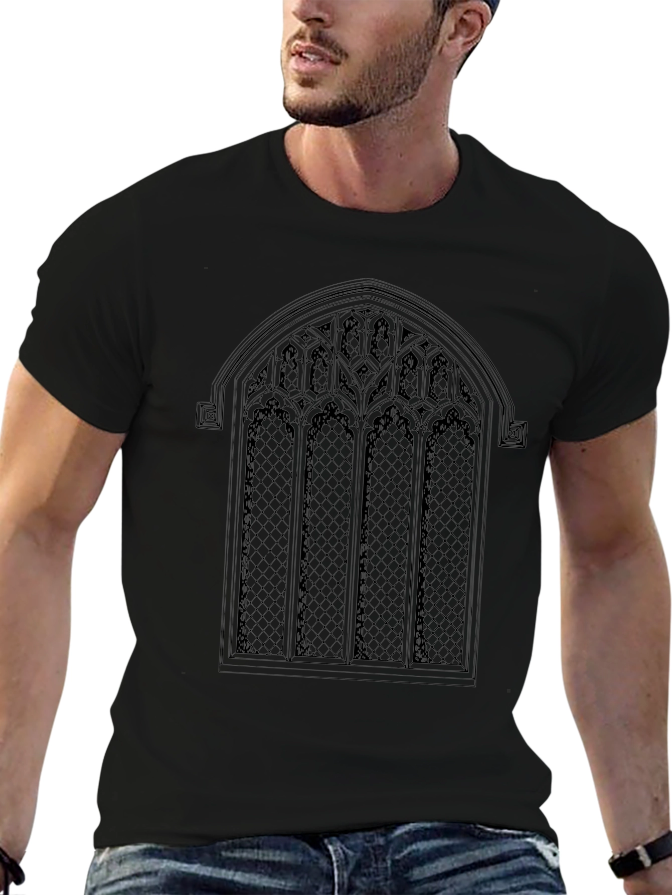 Gothic Window T-Shirt - Elegant Architectural Design