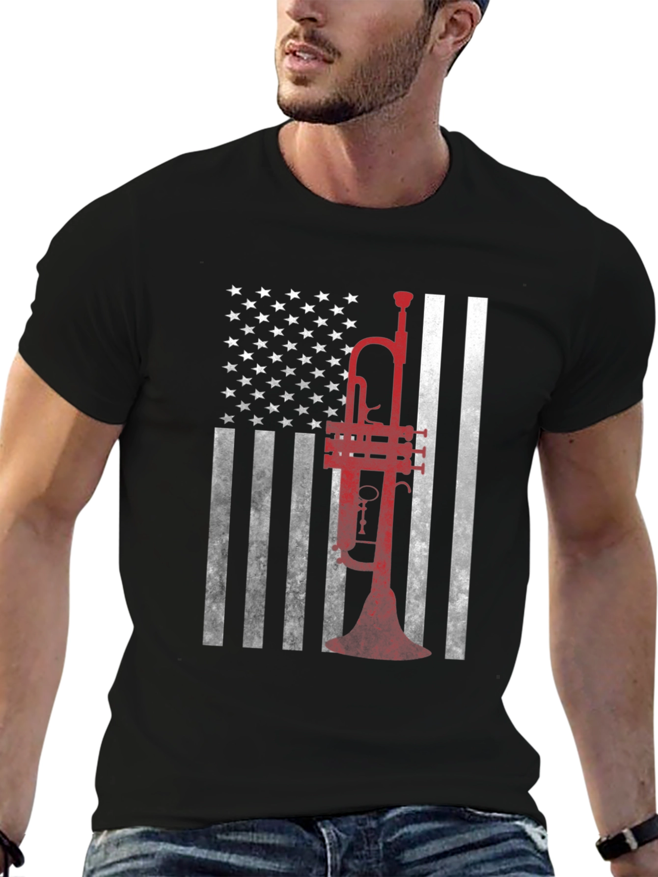 Trumpet American Flag Graphic T-Shirt