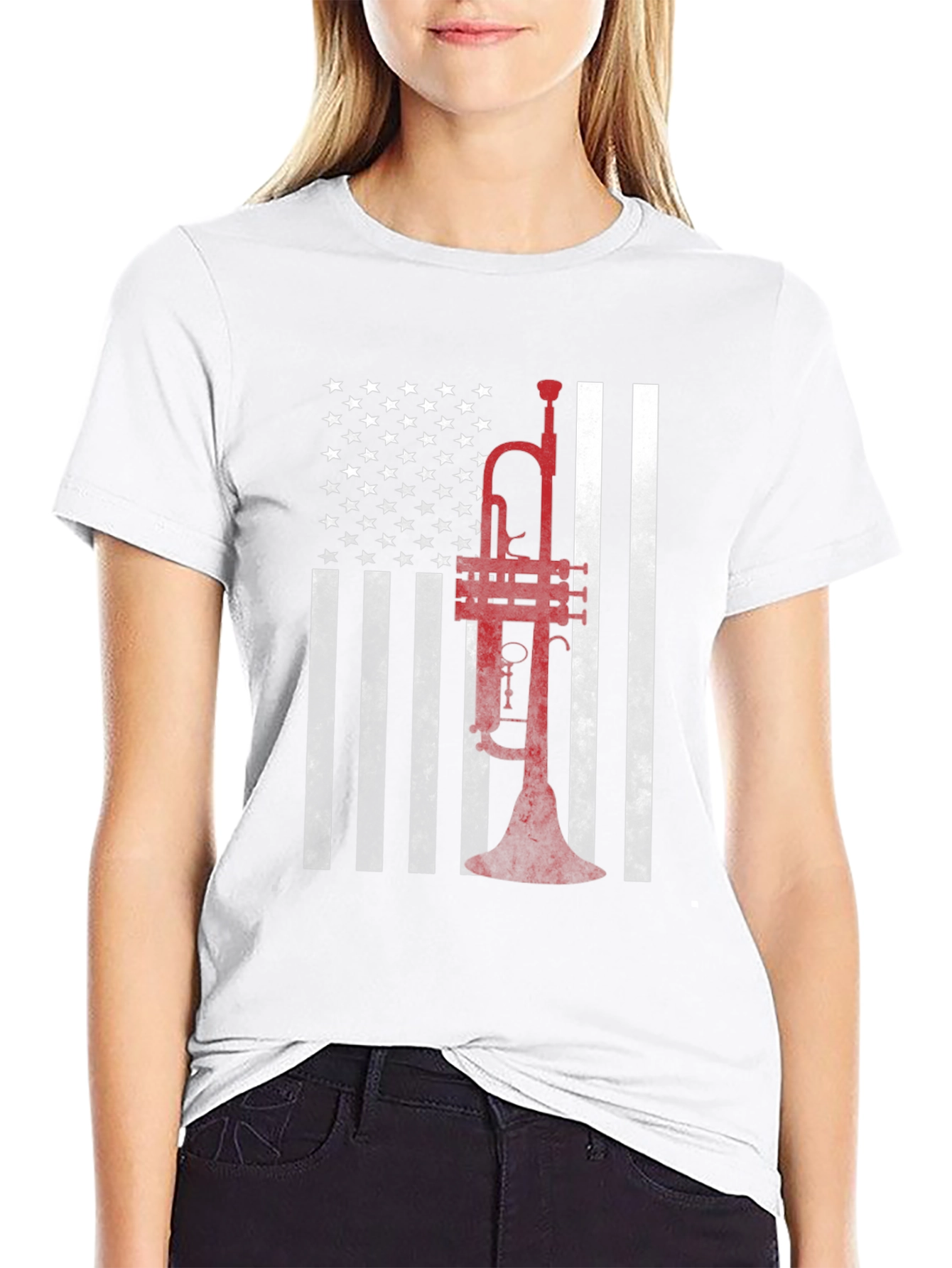 Trumpet American Flag Graphic T-Shirt