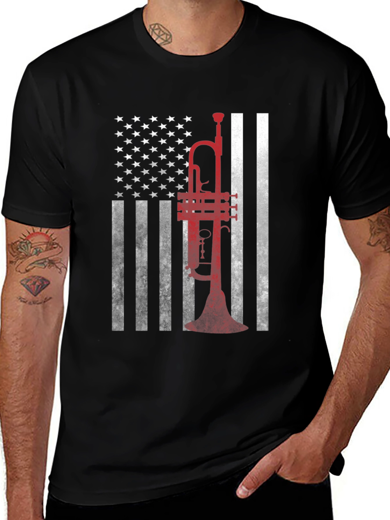 Trumpet American Flag Graphic T-Shirt