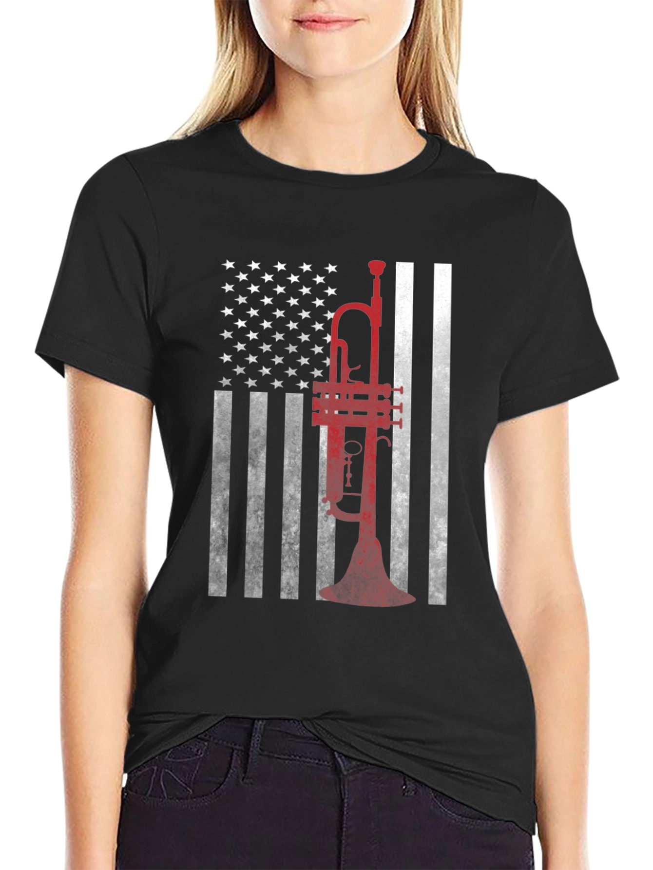 Trumpet American Flag Graphic T-Shirt