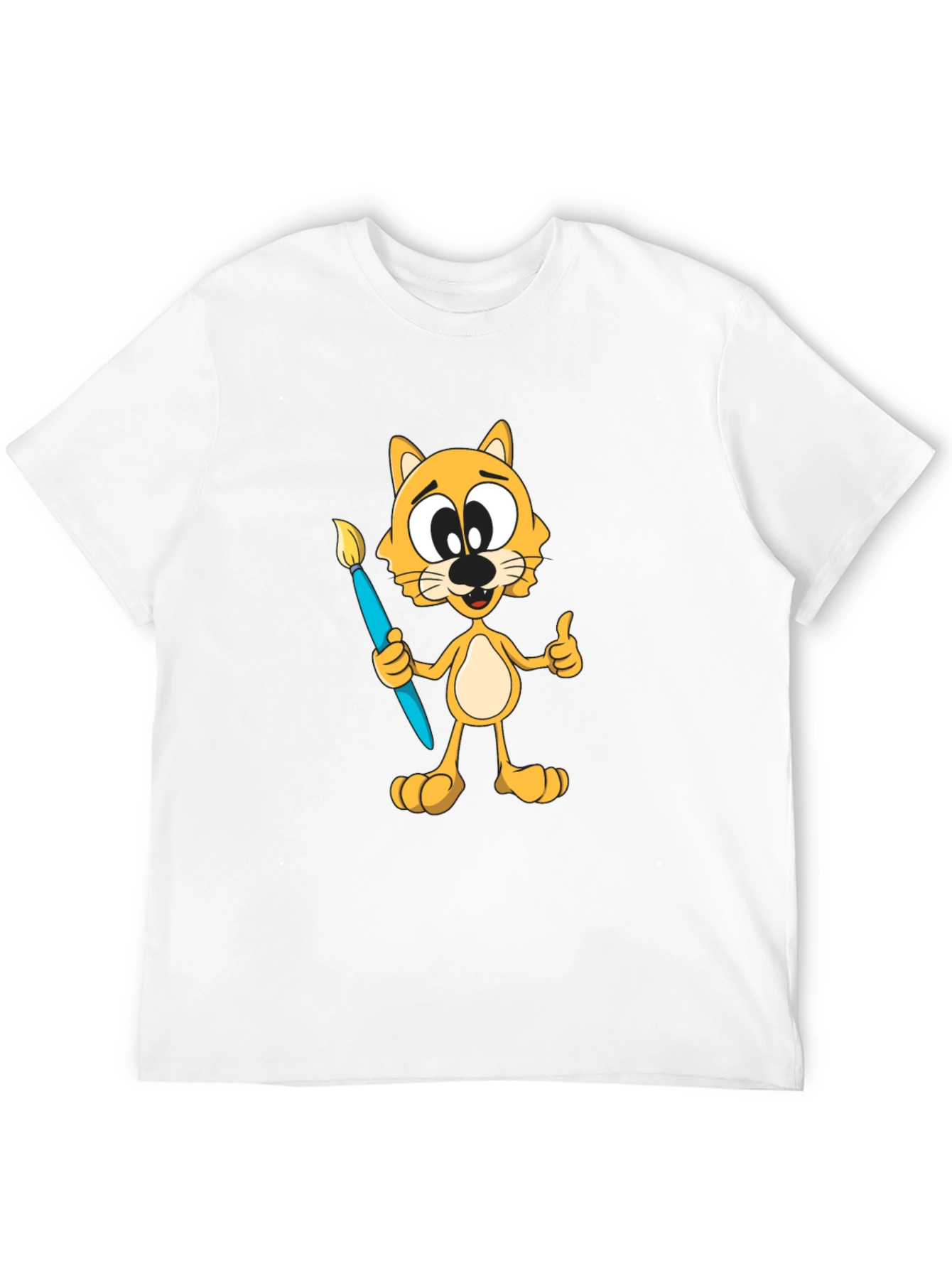Cartoon Cat Artist Graphic T-Shirt