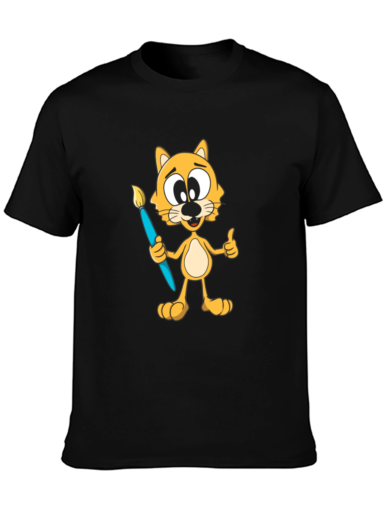 Cartoon Cat Artist Graphic T-Shirt