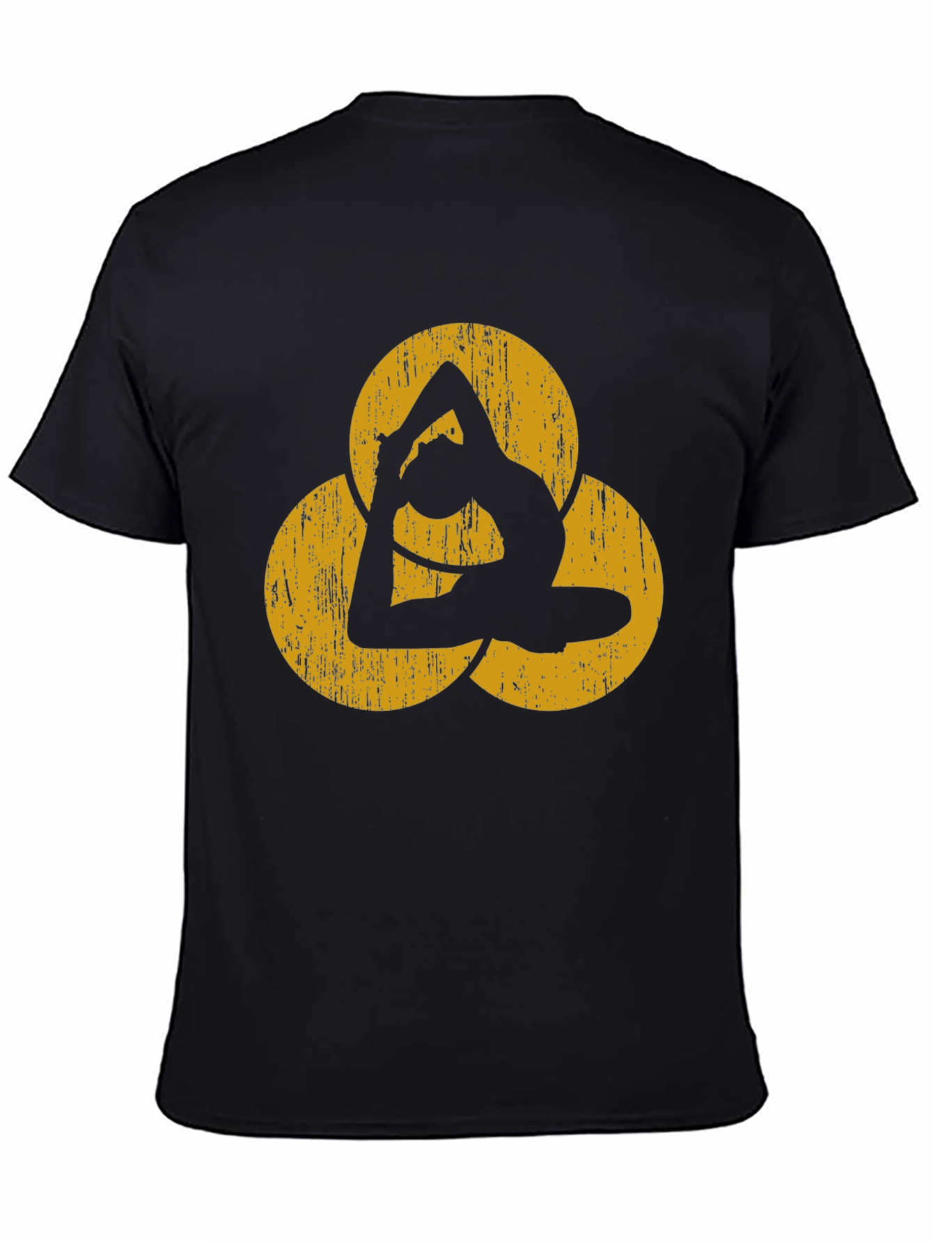 Yoga Pose T-Shirt - Black with Geometric Design