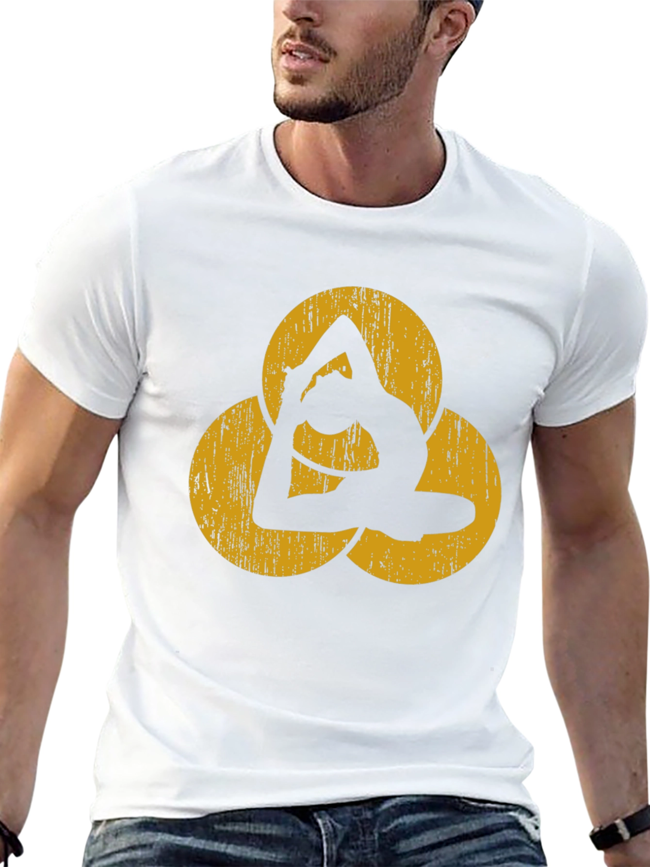 Yoga Pose T-Shirt - Black with Geometric Design