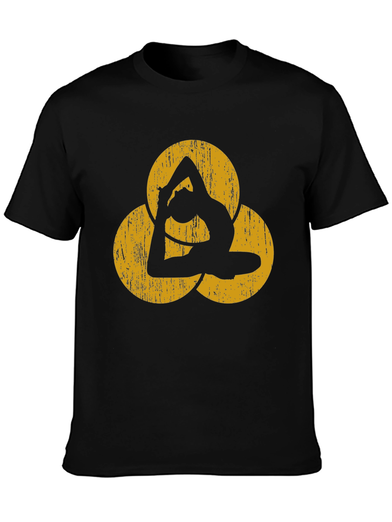 Yoga Pose T-Shirt - Black with Geometric Design