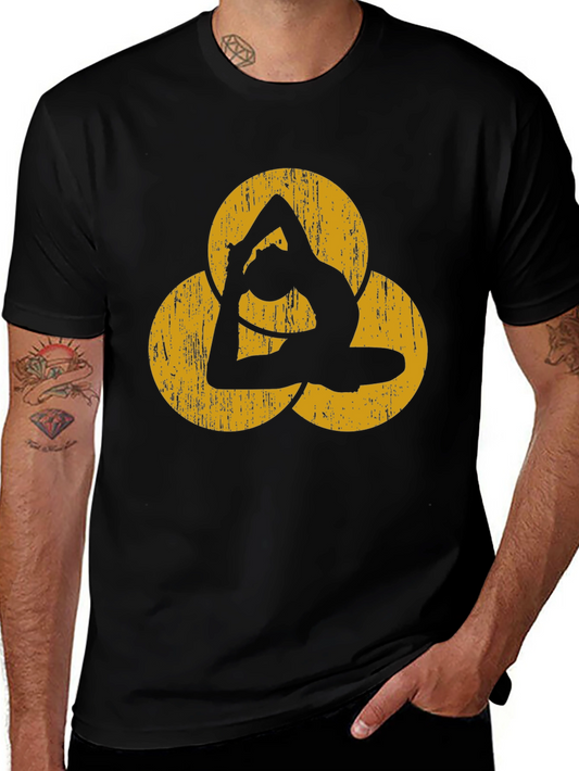 Yoga Pose T-Shirt - Black with Geometric Design