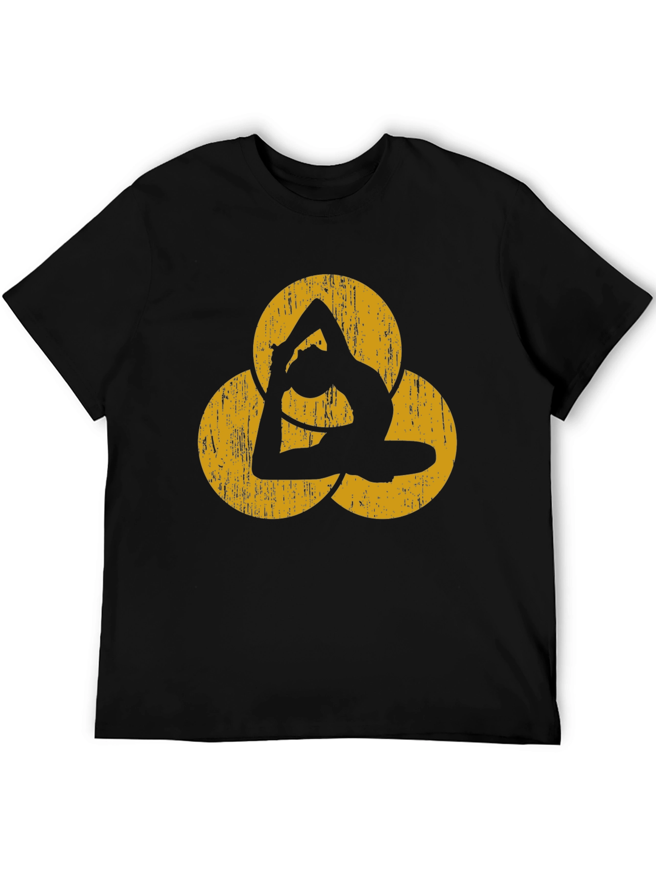 Yoga Pose T-Shirt - Black with Geometric Design