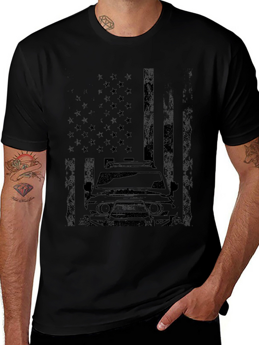 American Flag SUV Graphic Tee - Black Cotton Blend