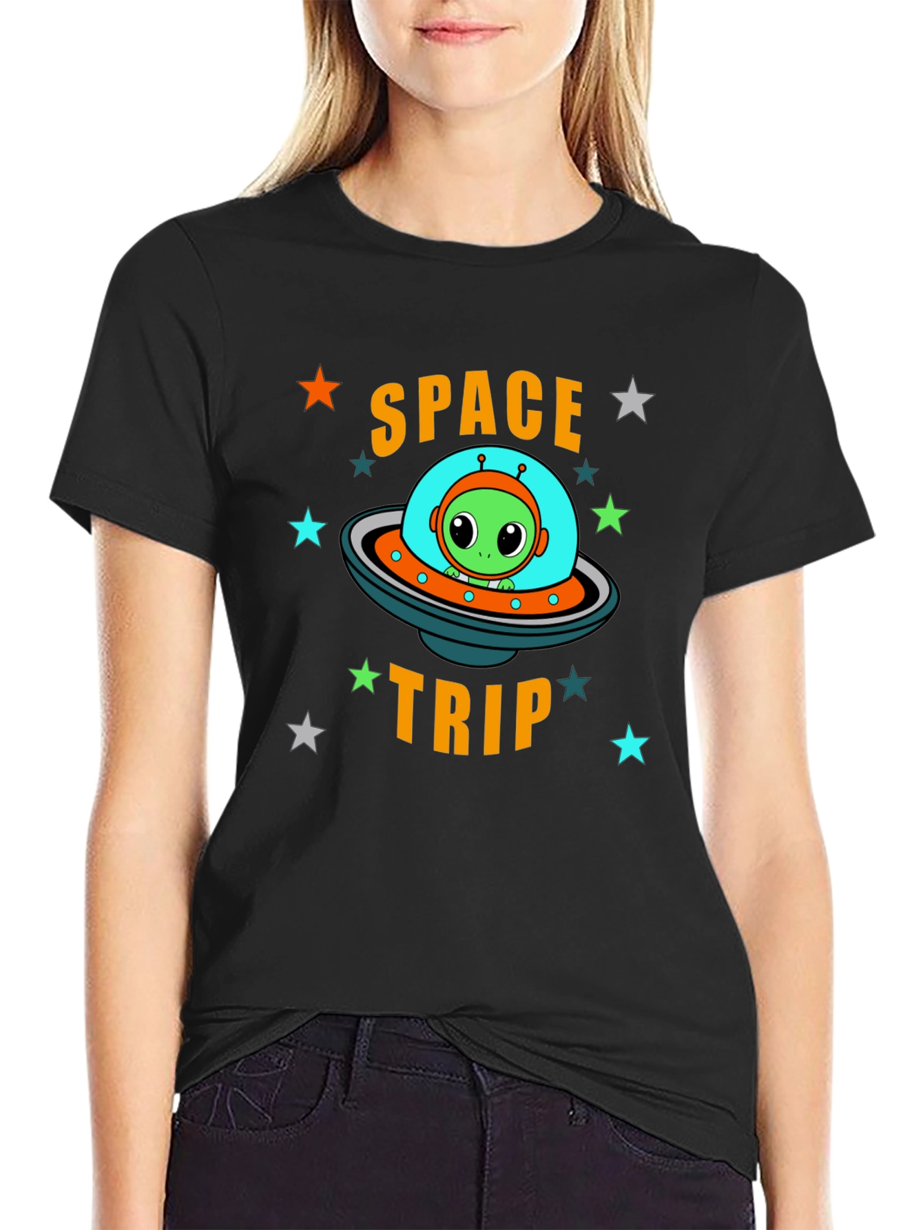Space Trip Alien UFO Graphic T-Shirt