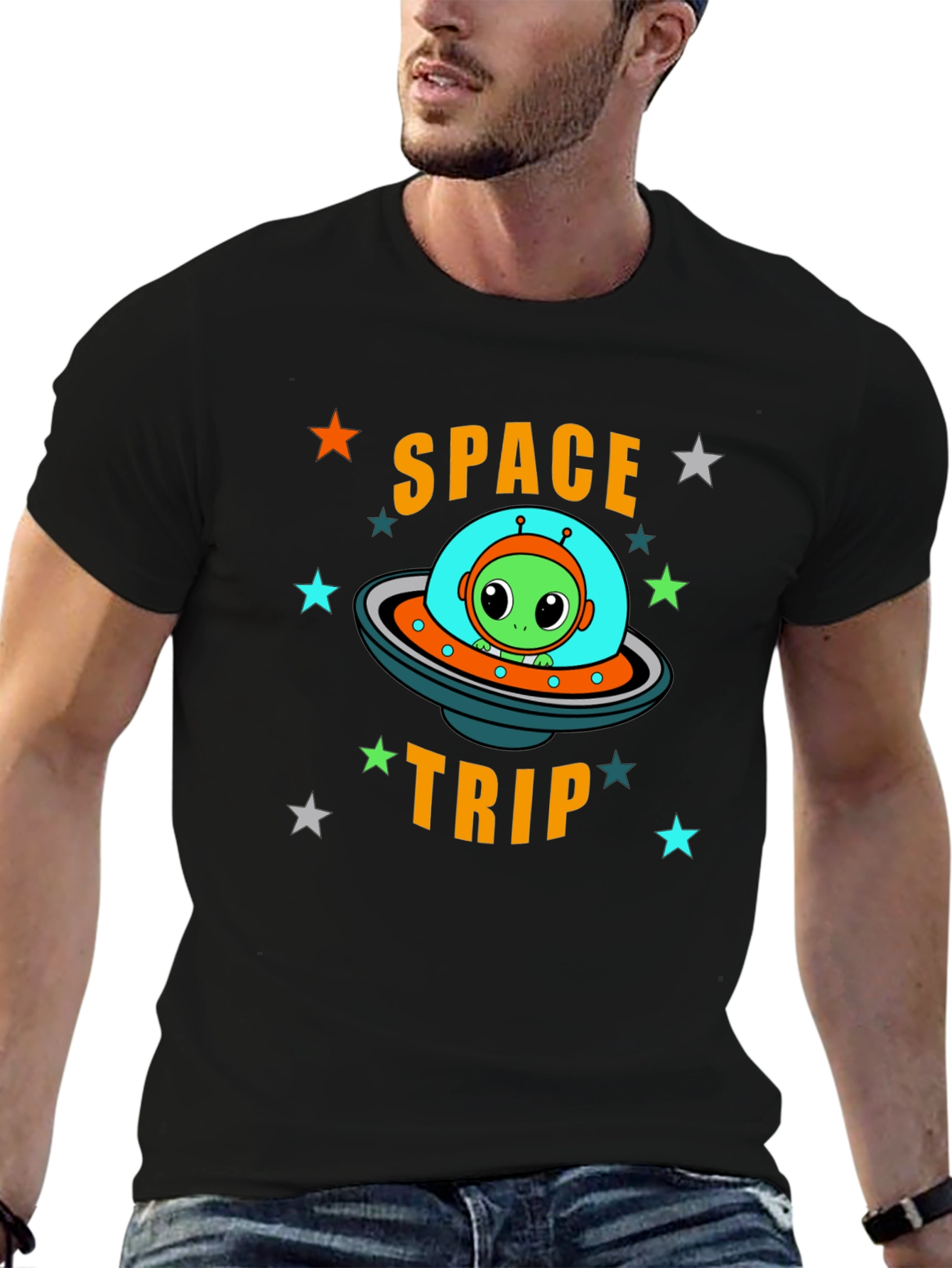 Space Trip Alien UFO Graphic T-Shirt