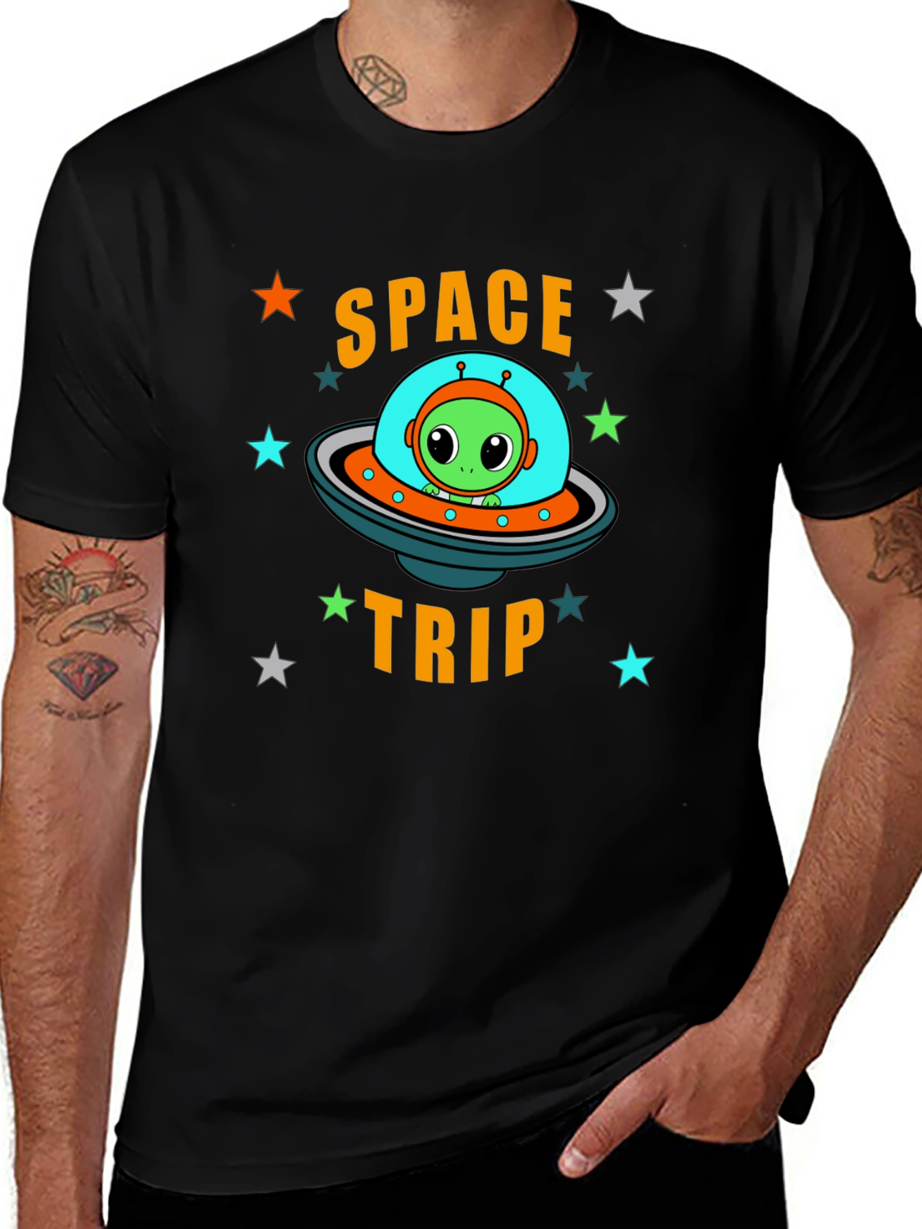 Space Trip Alien UFO Graphic T-Shirt