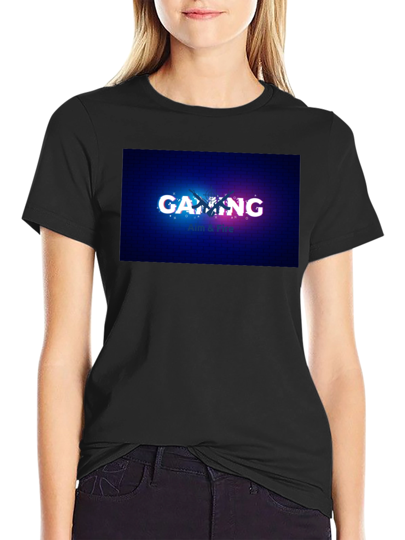 Gaming Aim & Fire Graphic T-Shirt - Black