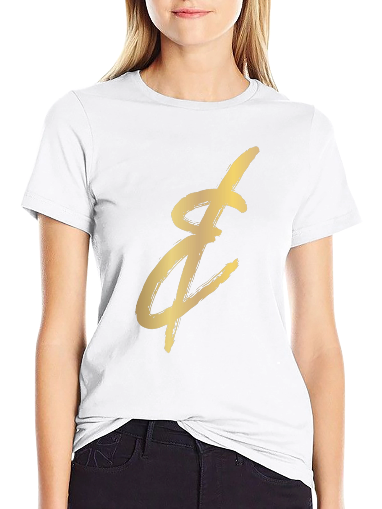Gold Brushstroke Graphic Black T-Shirt