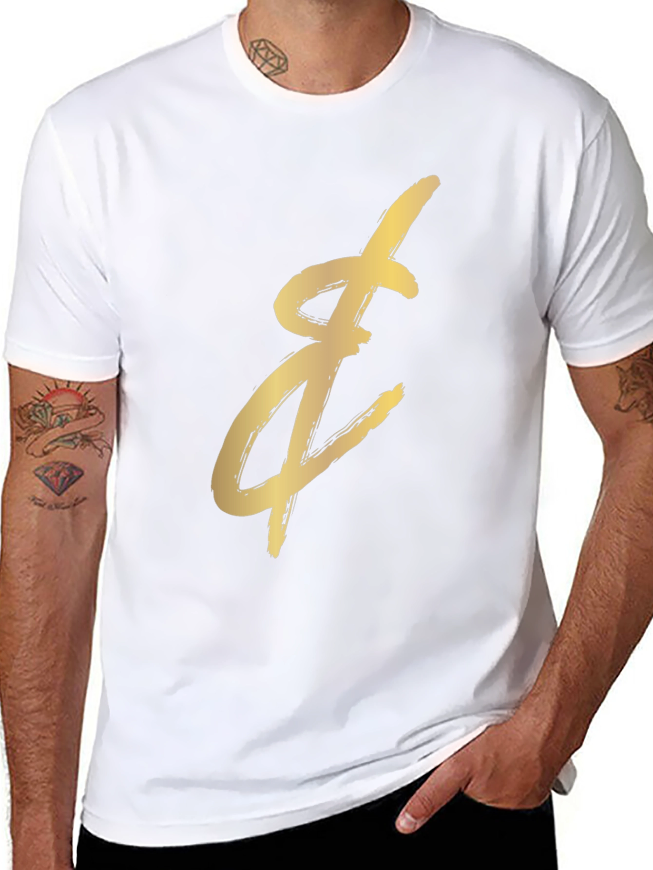 Gold Brushstroke Graphic Black T-Shirt