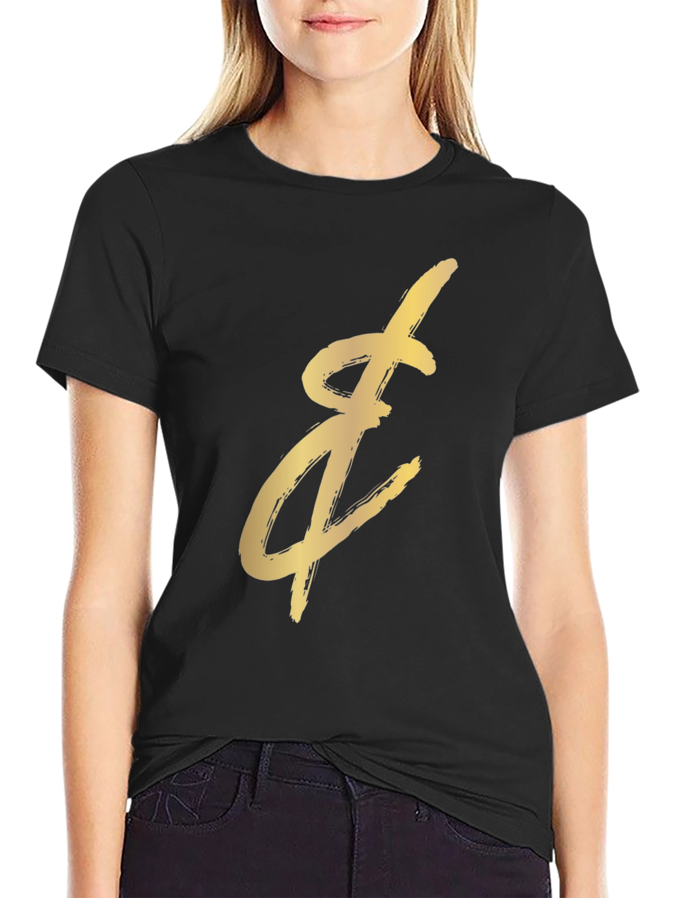 Gold Brushstroke Graphic Black T-Shirt
