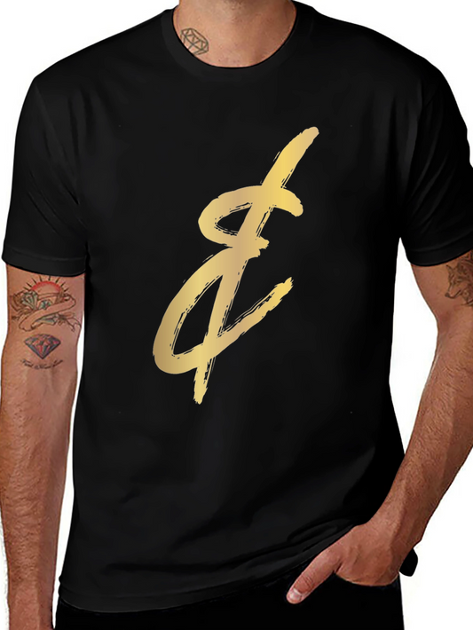 Gold Brushstroke Graphic Black T-Shirt