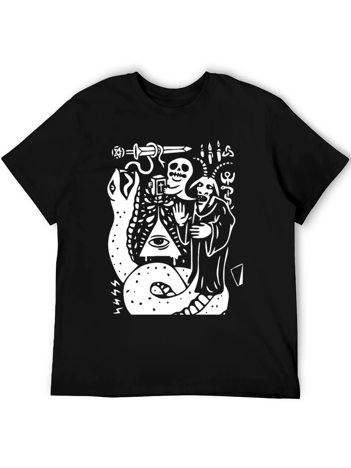 Occult Snake & Skull Graphic Tee - Black