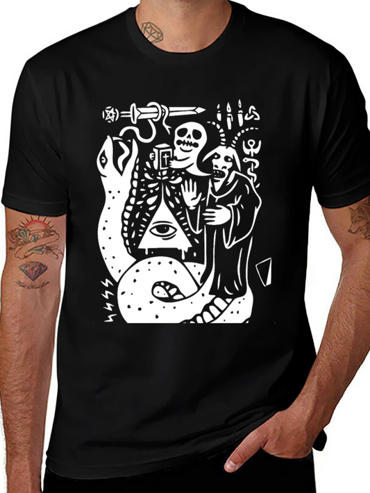 Occult Snake & Skull Graphic Tee - Black
