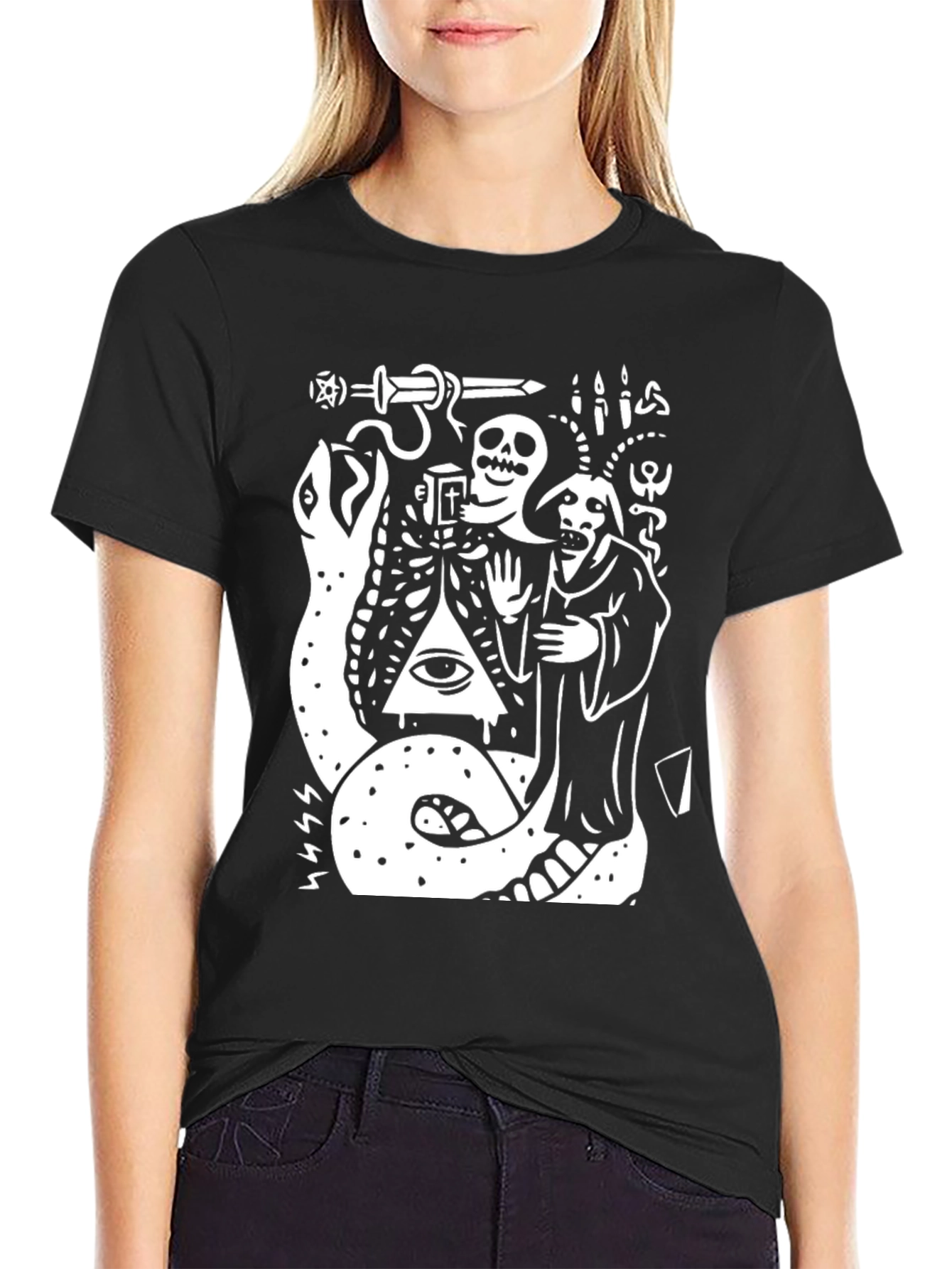 Occult Snake & Skull Graphic Tee - Black