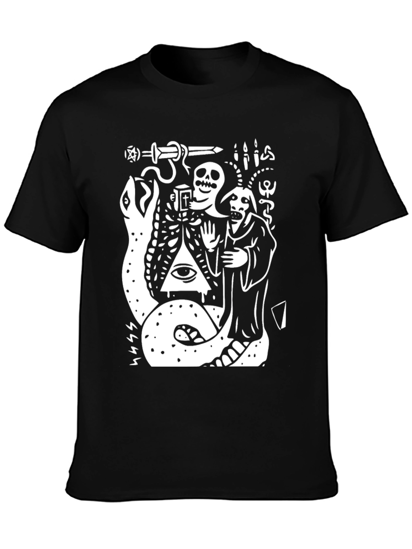 Occult Snake & Skull Graphic Tee - Black