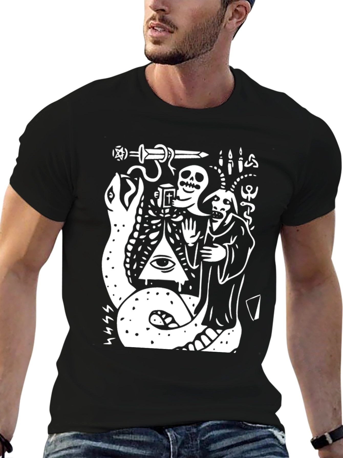Occult Snake & Skull Graphic Tee - Black
