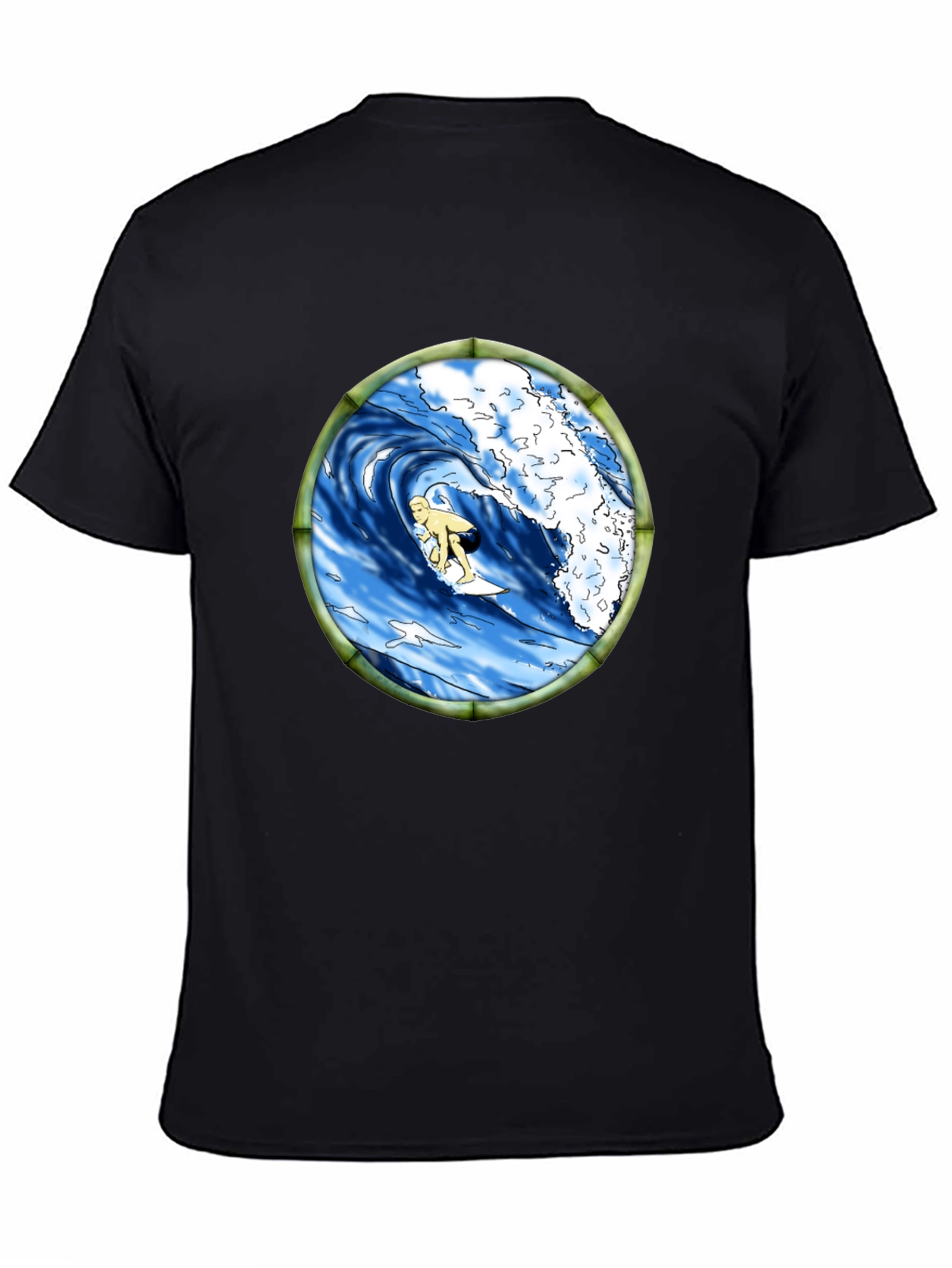 Surfing Wave Graphic Black T-Shirt