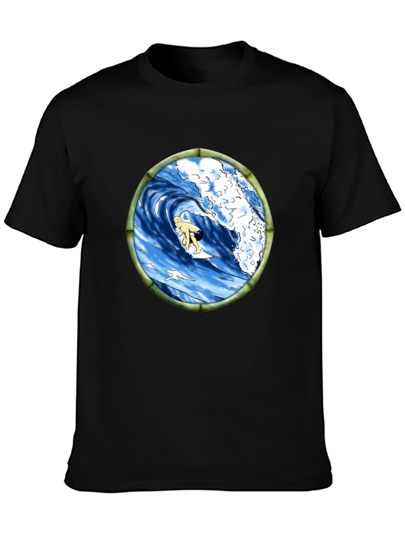 Surfing Wave Graphic Black T-Shirt