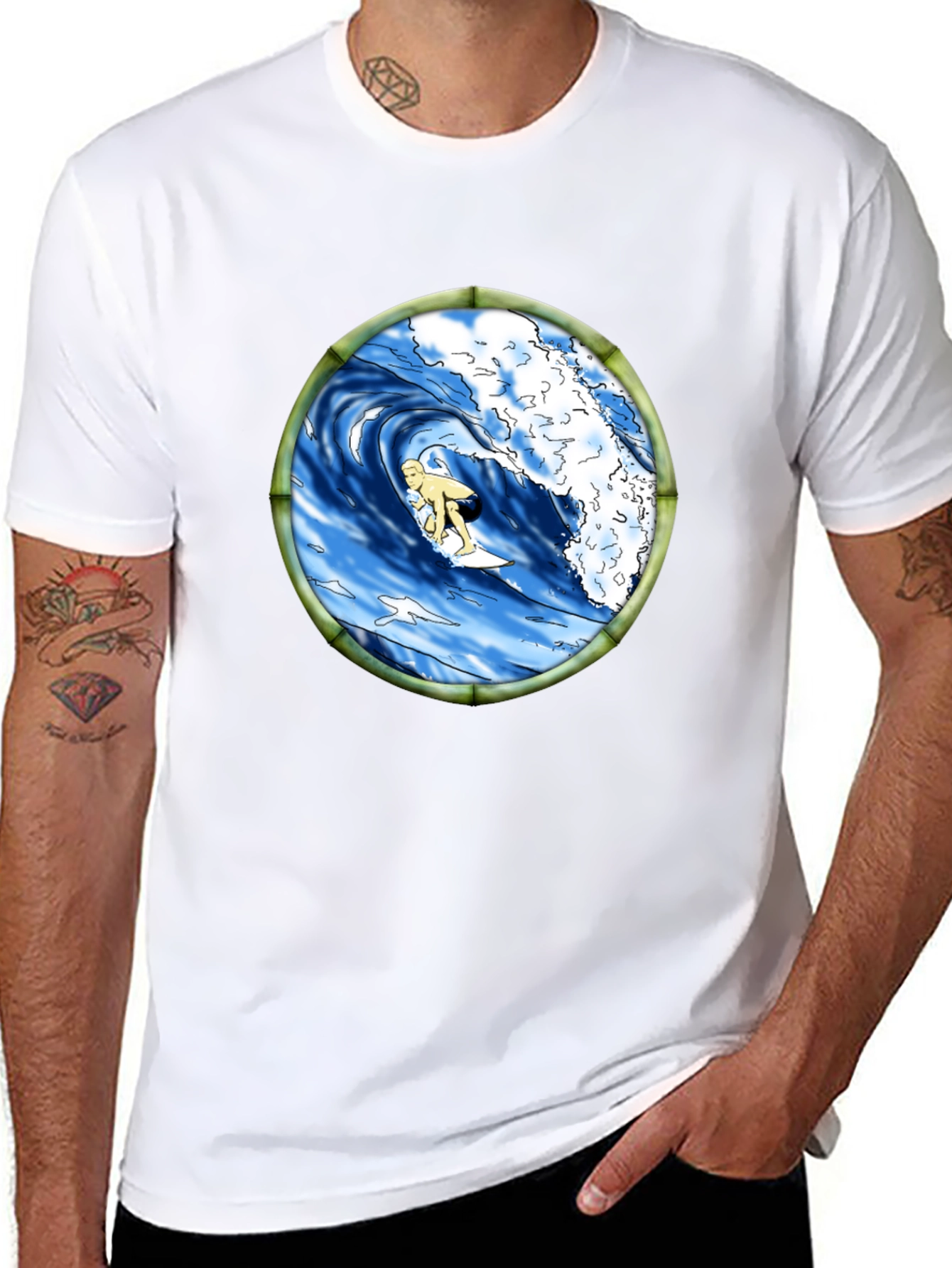 Surfing Wave Graphic Black T-Shirt