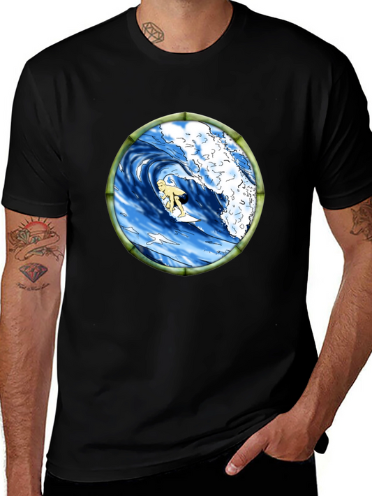 Surfing Wave Graphic Black T-Shirt