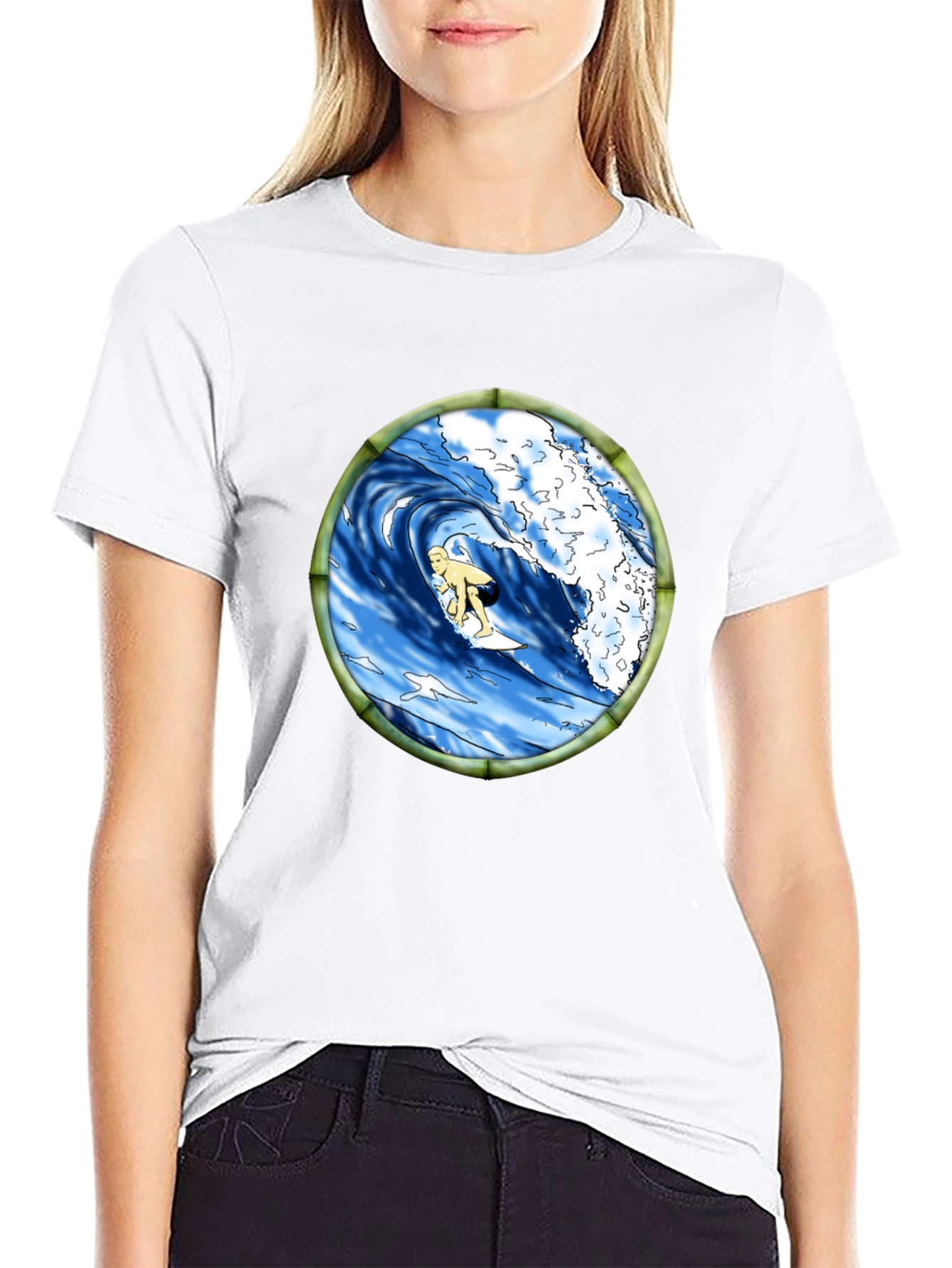 Surfing Wave Graphic Black T-Shirt