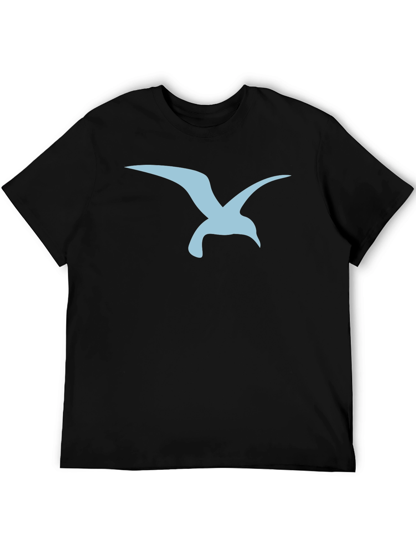 Mens Black T-Shirt with Blue Seagull Graphic