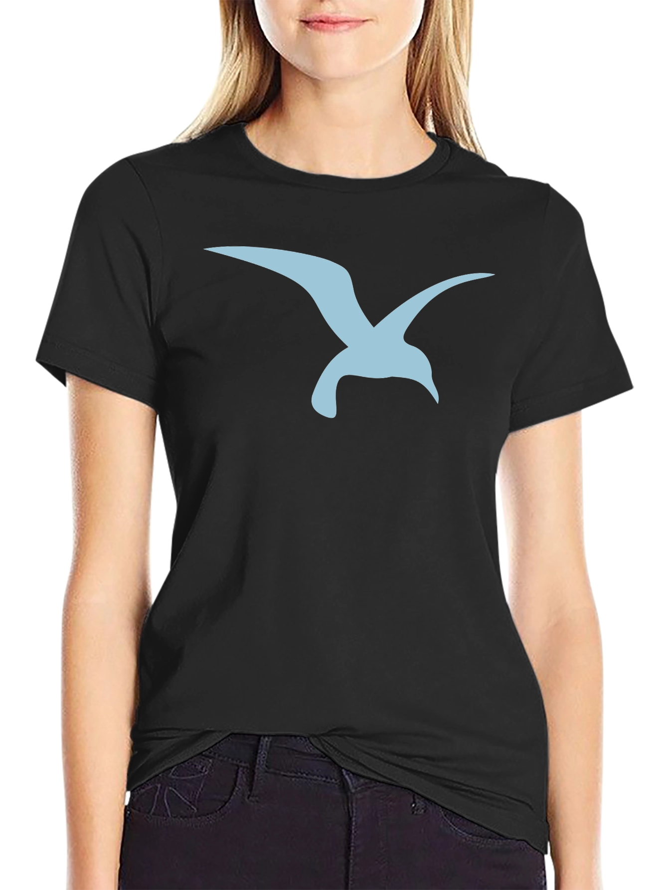 Mens Black T-Shirt with Blue Seagull Graphic