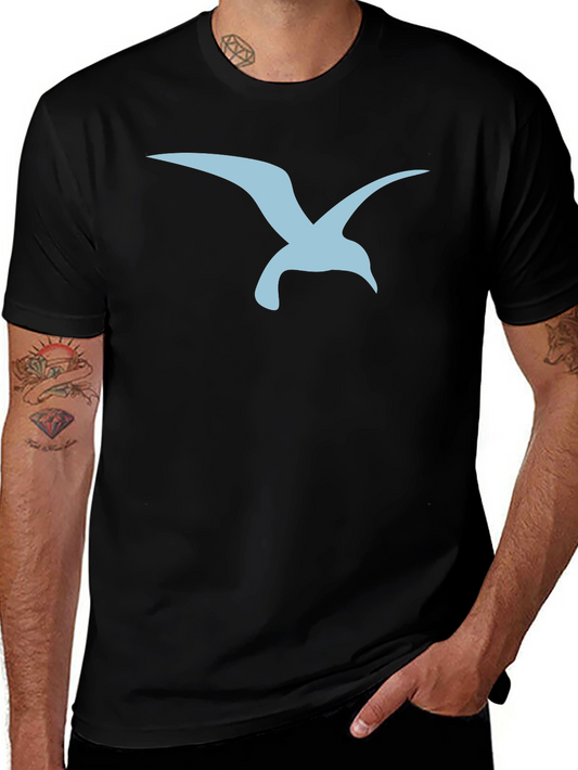 Mens Black T-Shirt with Blue Seagull Graphic