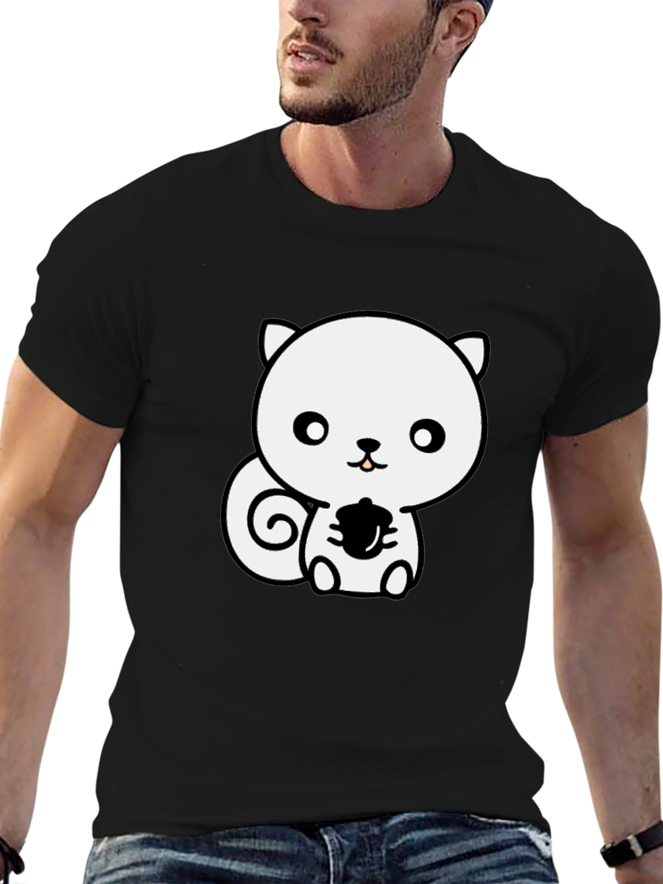 Cute Cartoon Squirrel T-Shirt - Black