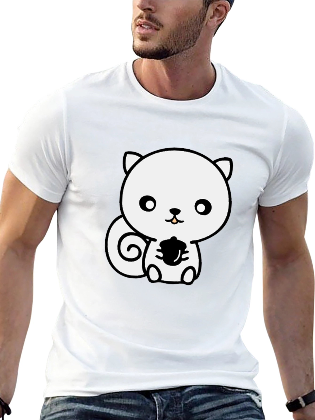 Cute Cartoon Squirrel T-Shirt - Black