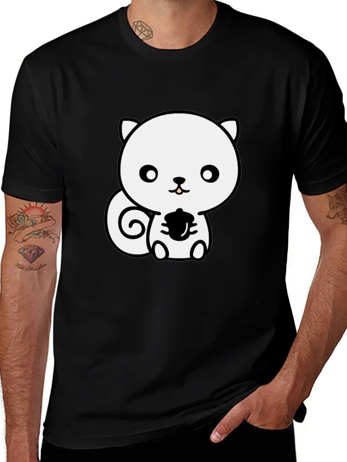 Cute Cartoon Squirrel T-Shirt - Black
