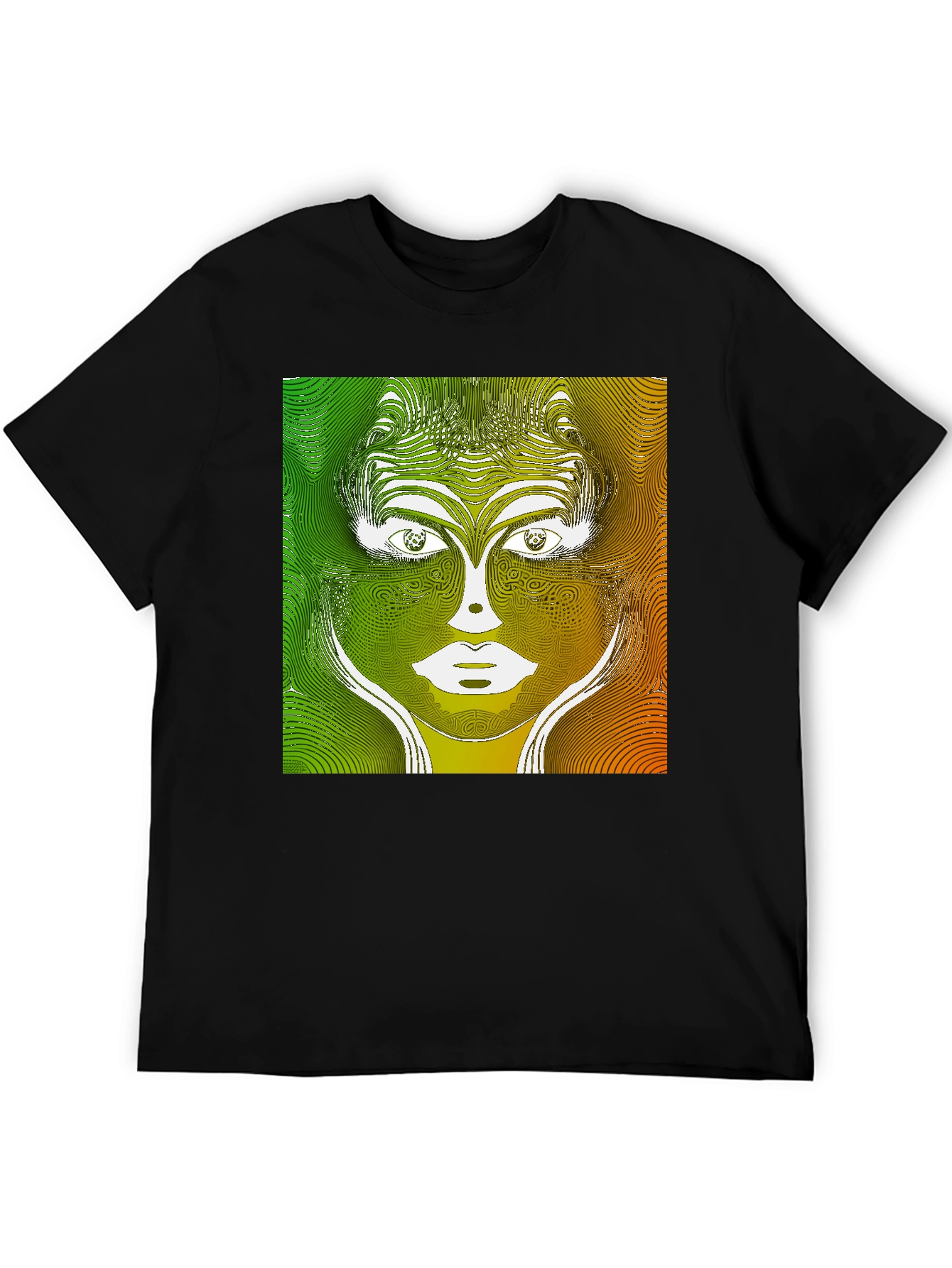 Abstract Face Graphic Print Black T-Shirt