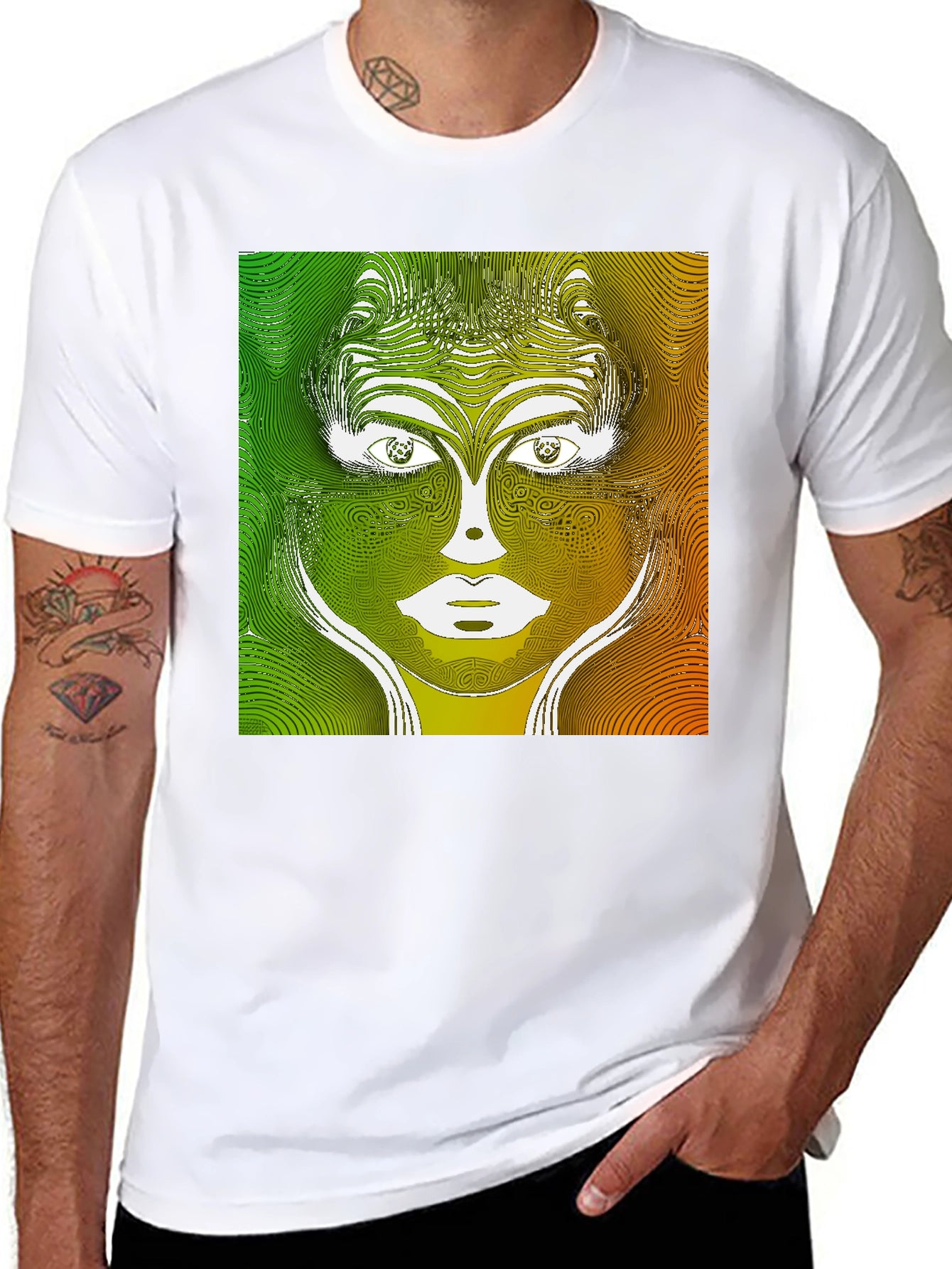 Abstract Face Graphic Print Black T-Shirt