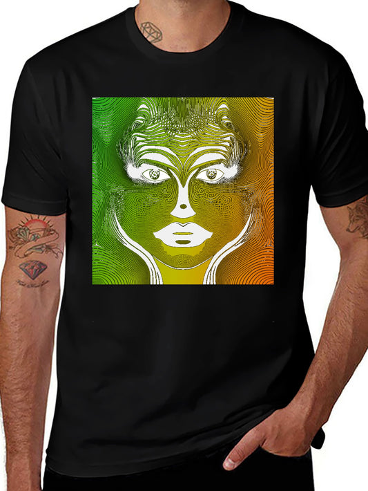 Abstract Face Graphic Print Black T-Shirt