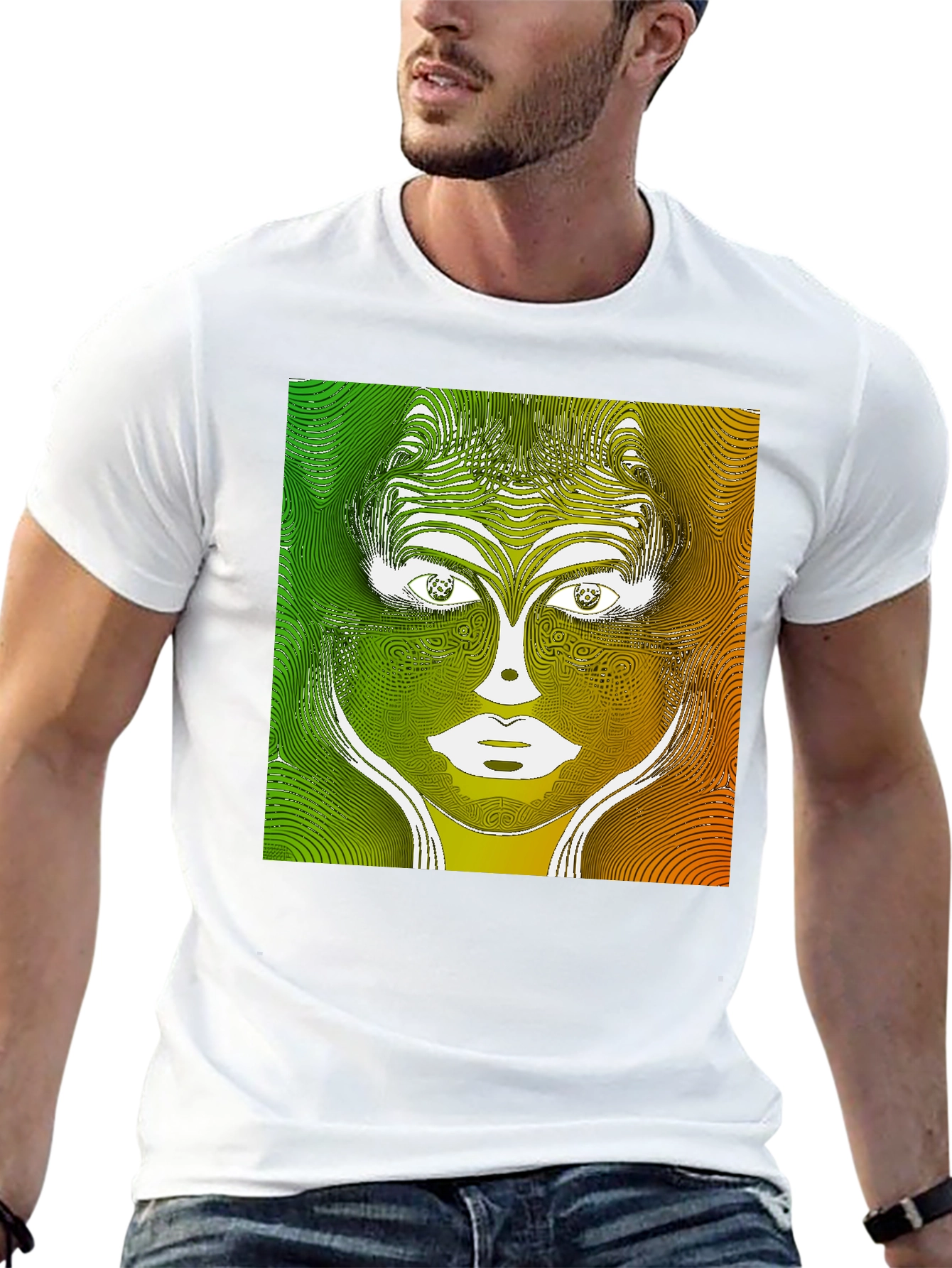 Abstract Face Graphic Print Black T-Shirt