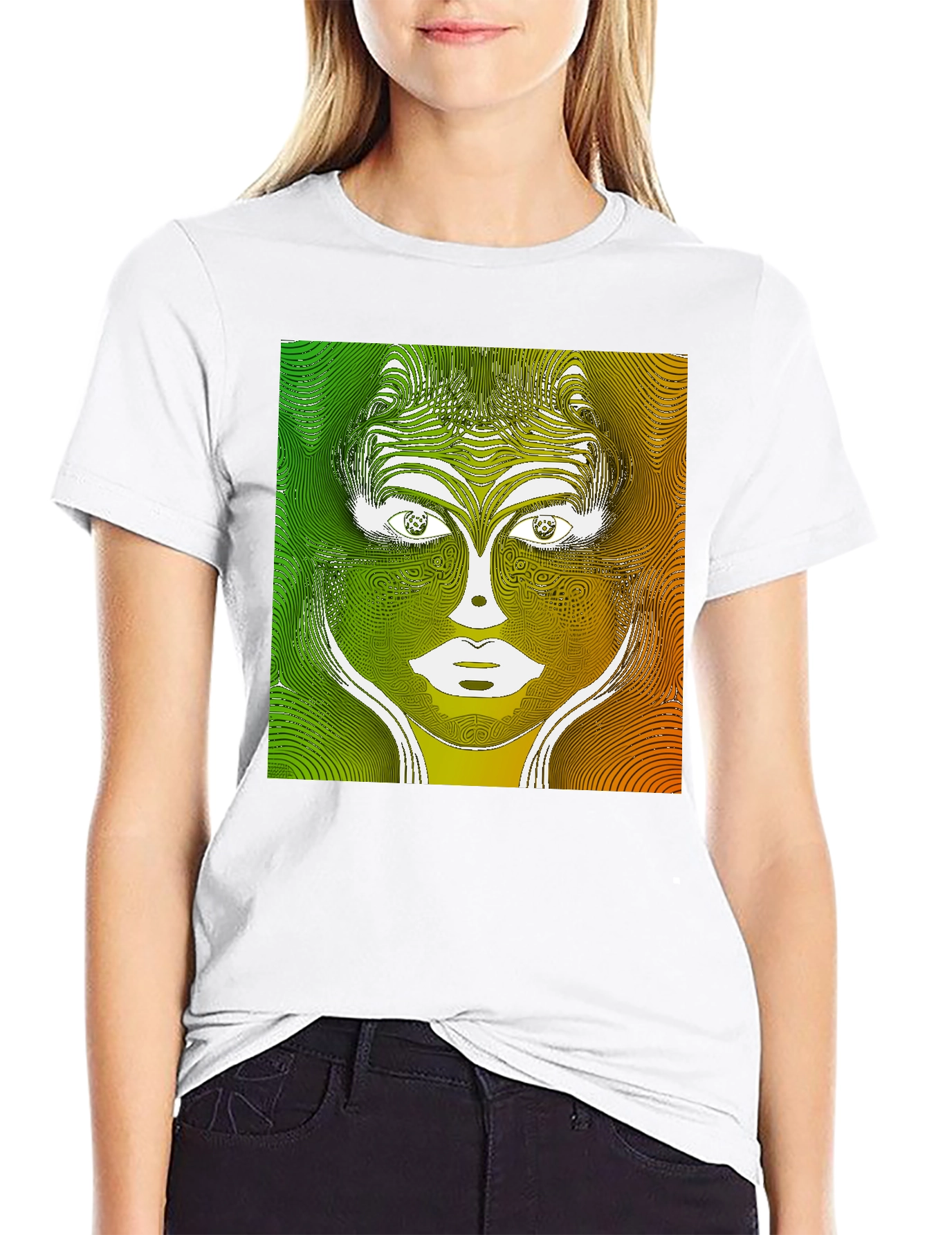 Abstract Face Graphic Print Black T-Shirt