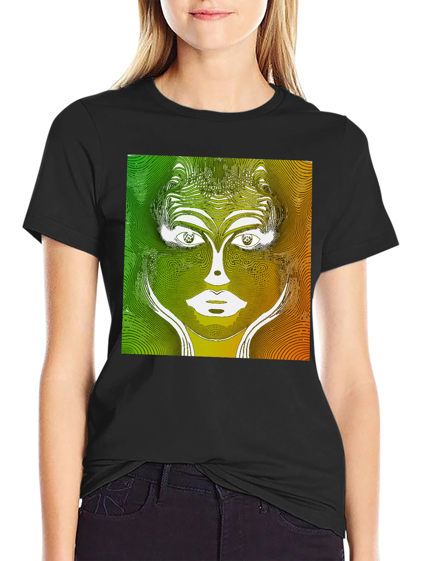 Abstract Face Graphic Print Black T-Shirt