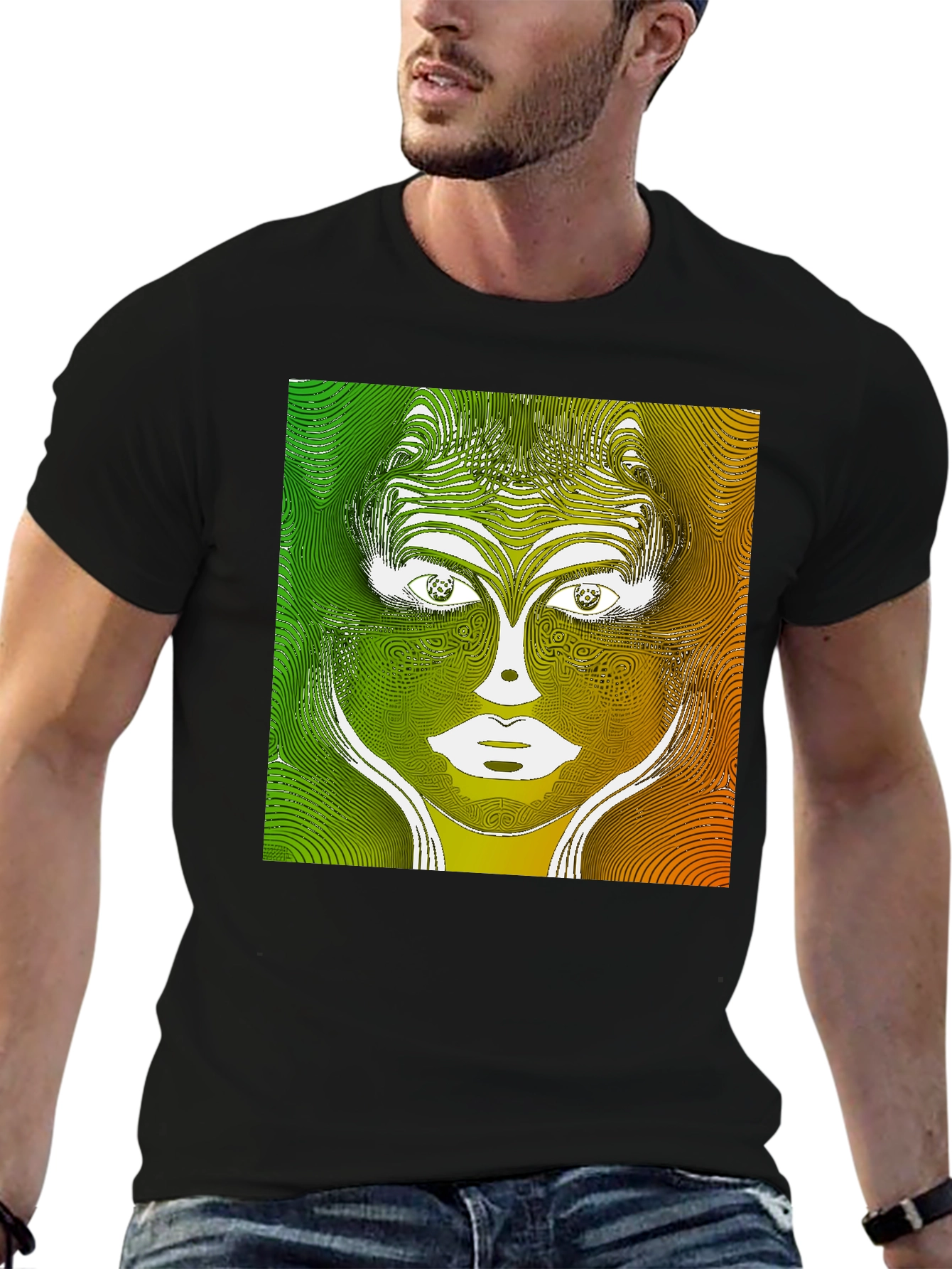 Abstract Face Graphic Print Black T-Shirt