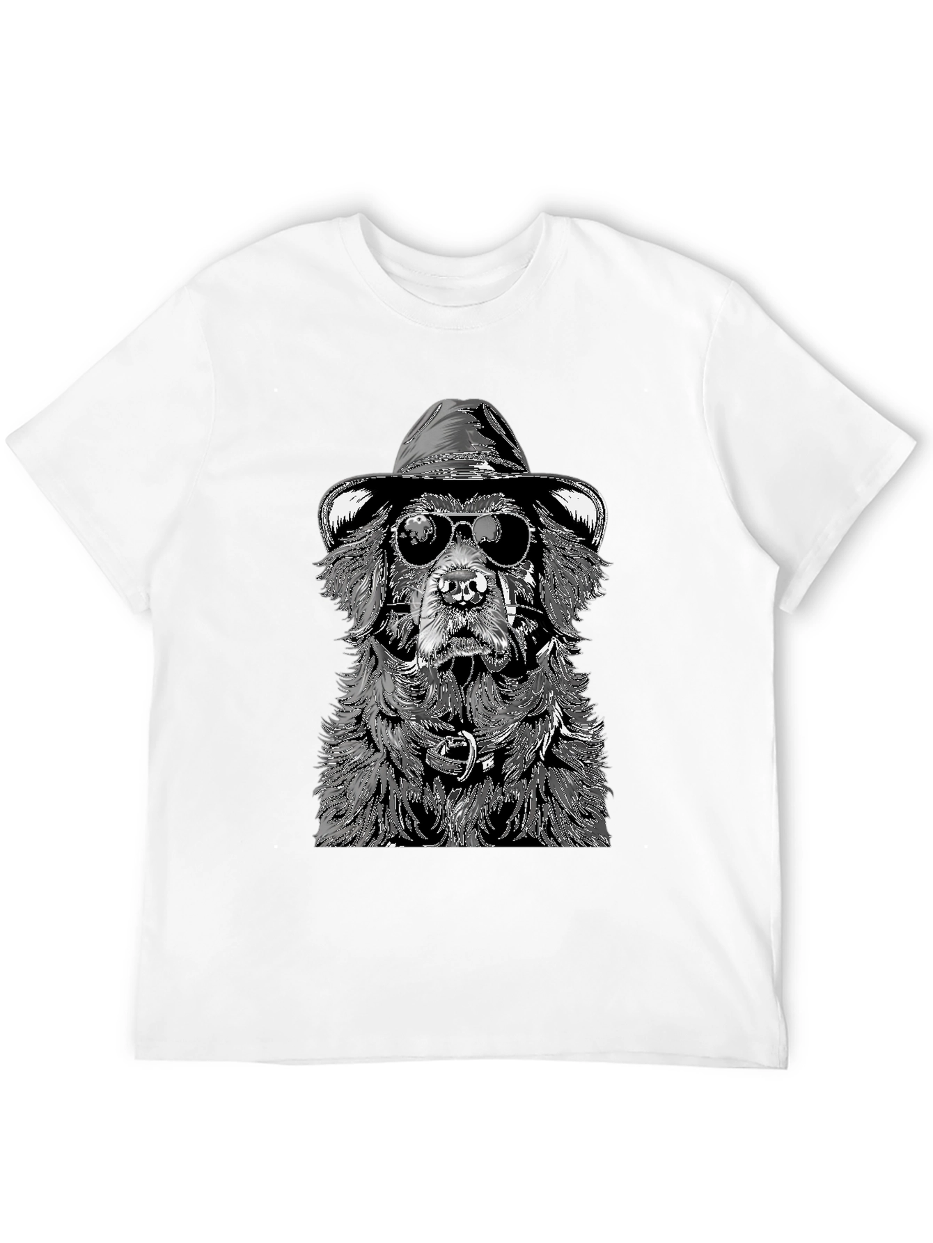 Dog with Hat and Shades Black T-Shirt