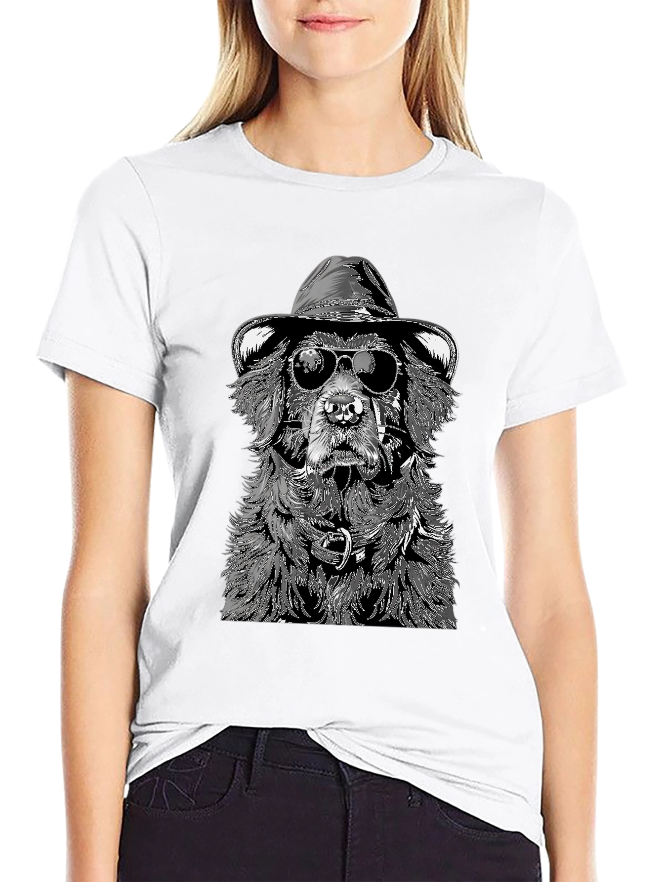 Dog with Hat and Shades Black T-Shirt