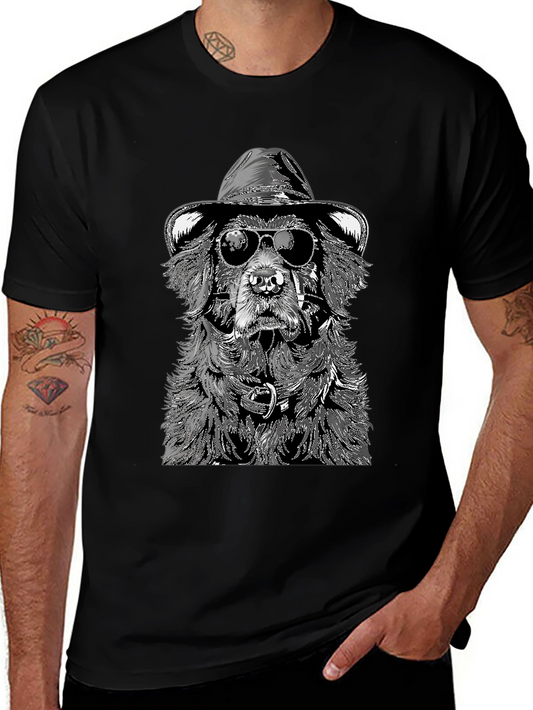 Dog with Hat and Shades Black T-Shirt