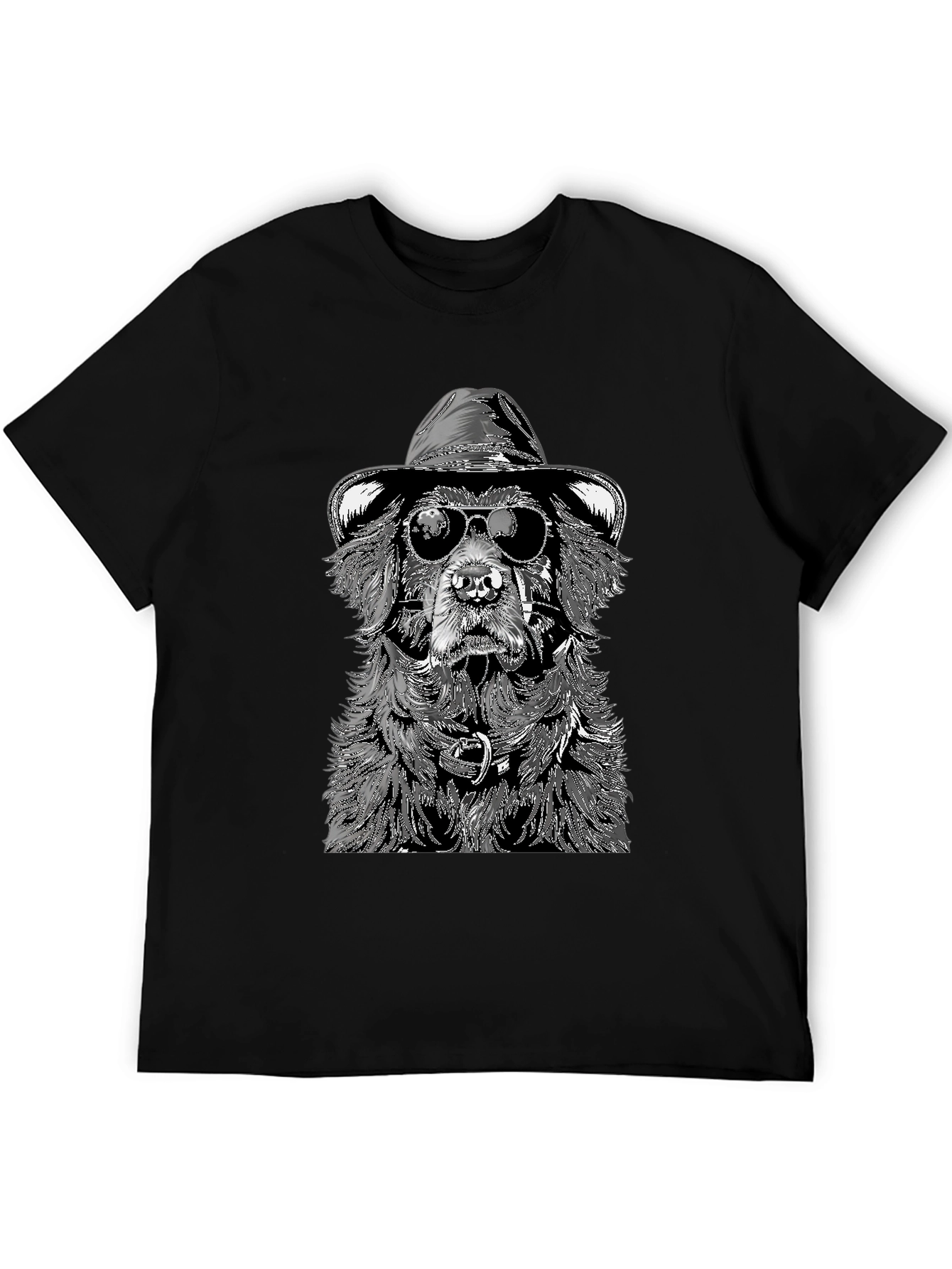 Dog with Hat and Shades Black T-Shirt